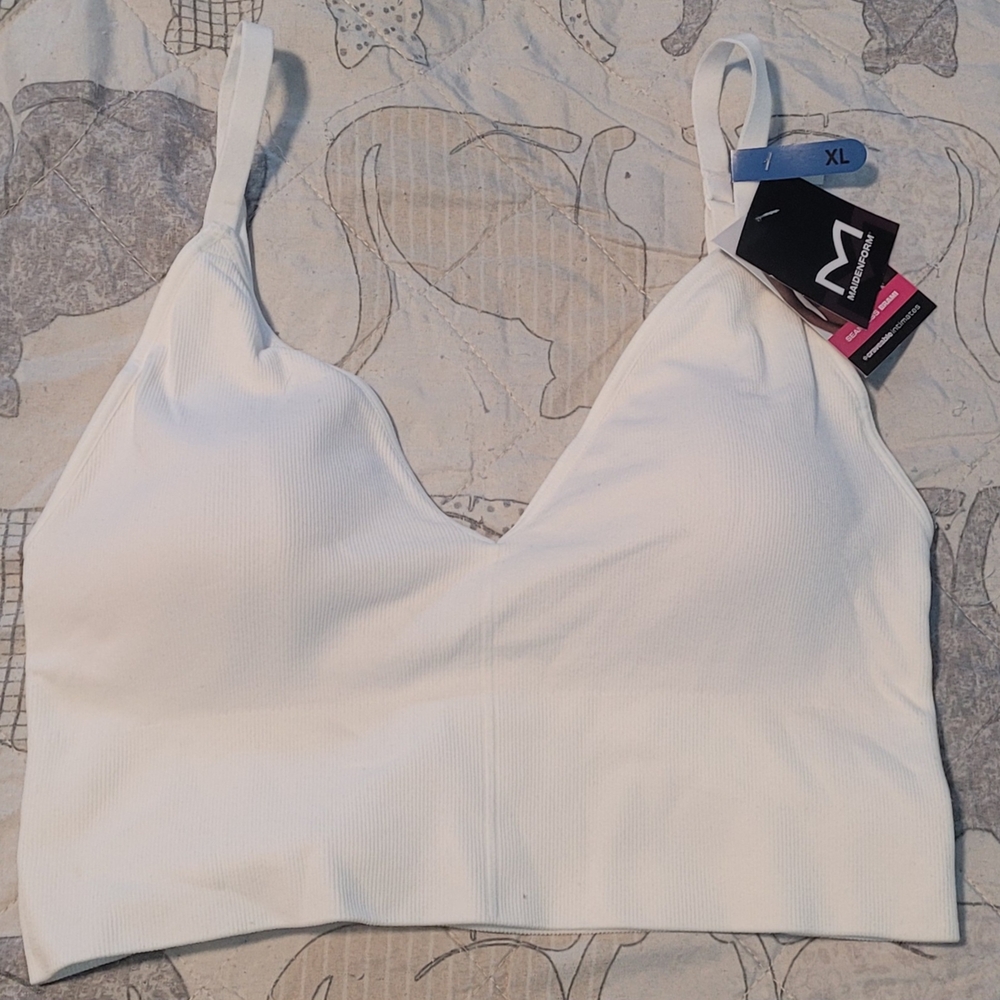 Maidenform White Ribbed Bralette No Underwire XL